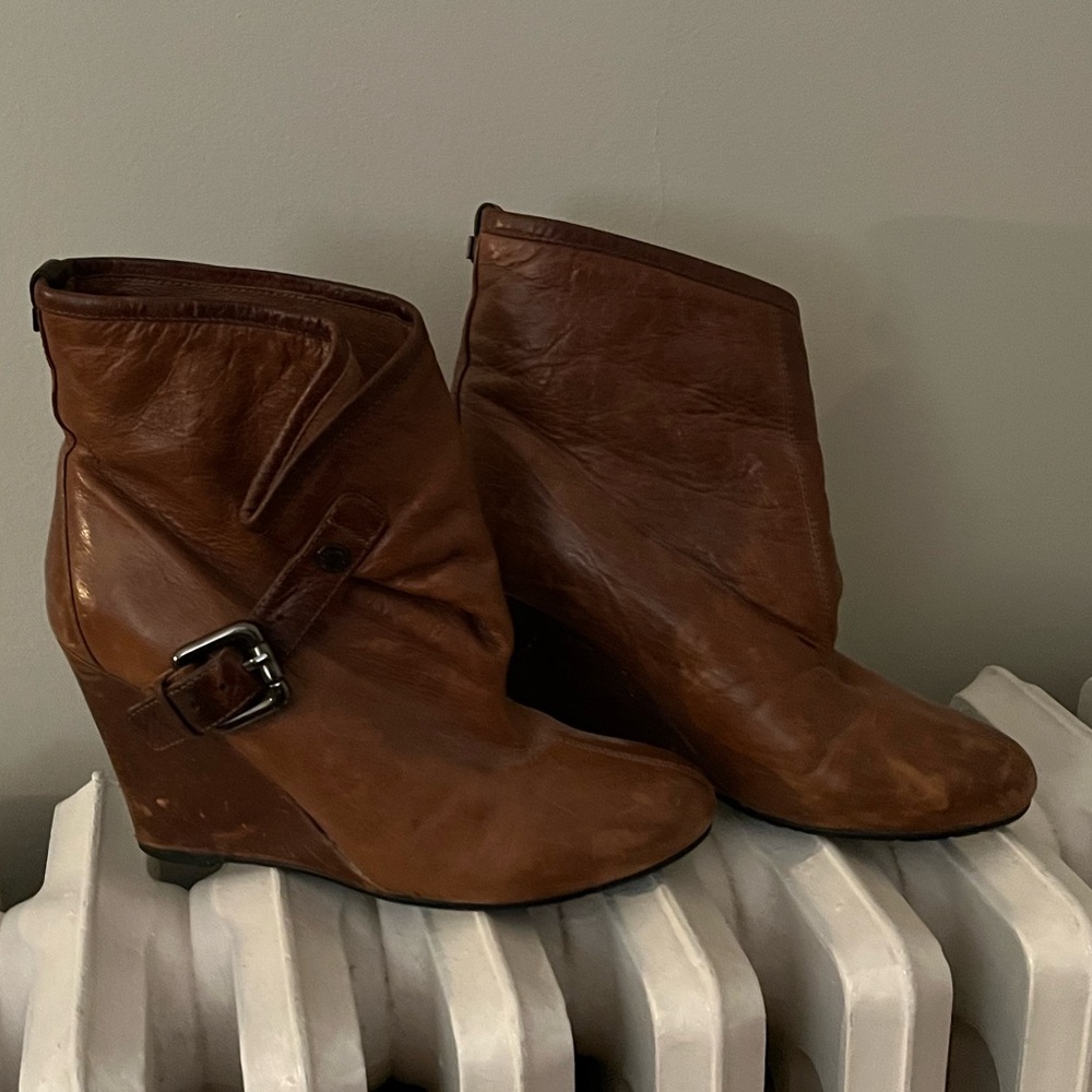 Rudsak Brown Wedge Booties w/ Buckle Detail